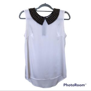 Vintage Milly 100% Silk Stud-Collar Sleeveless Blouse/Top Size 2